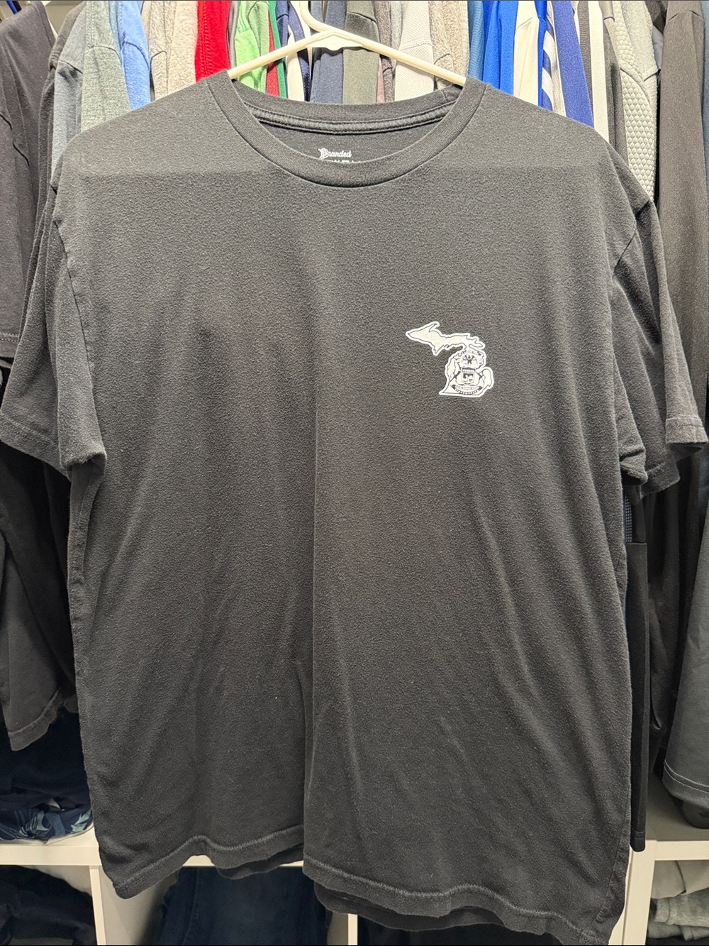 Branded Bills - State of Michigan Logo - Black Tee, Men’s Large